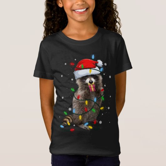 Raccoon kerstboom lampjes Pajama Racoon Lover T-shirt (Voorkant)