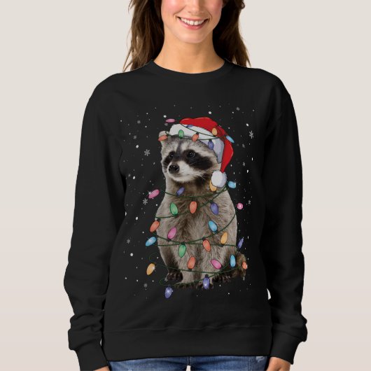 Raccoon kerstboom lampjes Pajama Racoon Lover Trui (Voorkant)