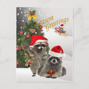 Raccoon Kerstmis A-tijd voor plezier Feestdagenkaart