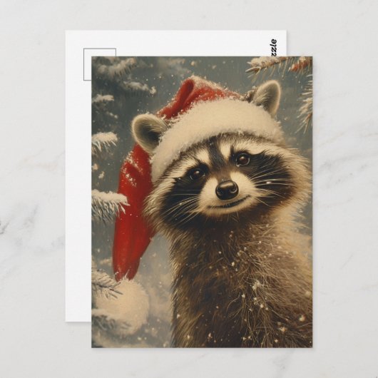 Raccoon Kerstmis Briefkaart (Voorkant / Achterkant)