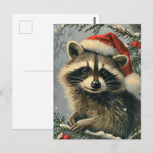 Raccoon Kerstmis Briefkaart (Voorkant / Achterkant)