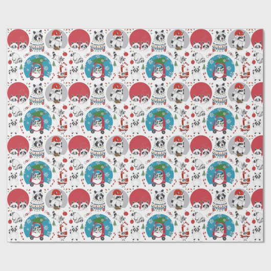 Raccoon Kerstmis Cadeaupapier (Vlak)