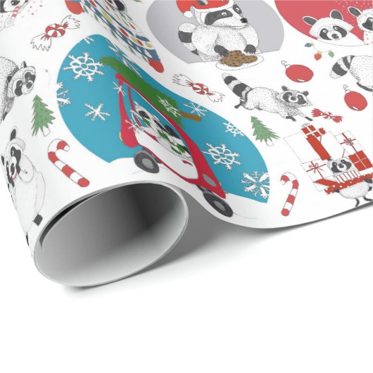 Raccoon Kerstmis Cadeaupapier (Rol Hoek)