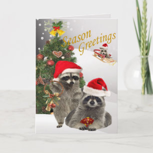 Raccoon Kerstmis een tijd voor plezier Feestdagen Kaart