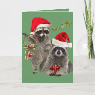 Raccoon Kerstmis een tijd voor plezier Feestdagen Kaart