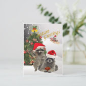 Raccoon Kerstmis een tijd voor plezier Feestdagenkaart (Staand voorkant)
