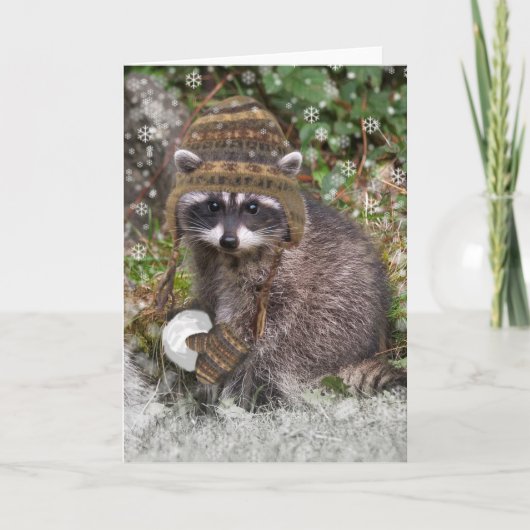 Raccoon Kerstmis Feestdagen Kaart (Voorkant)