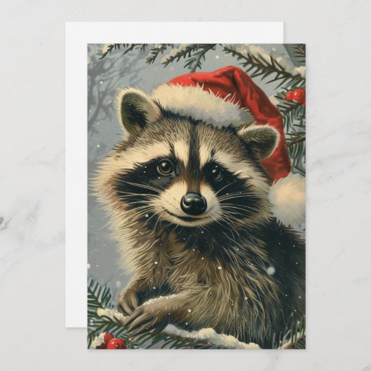 Raccoon Kerstmis Feestdagenkaart (Voorkant / Achterkant)