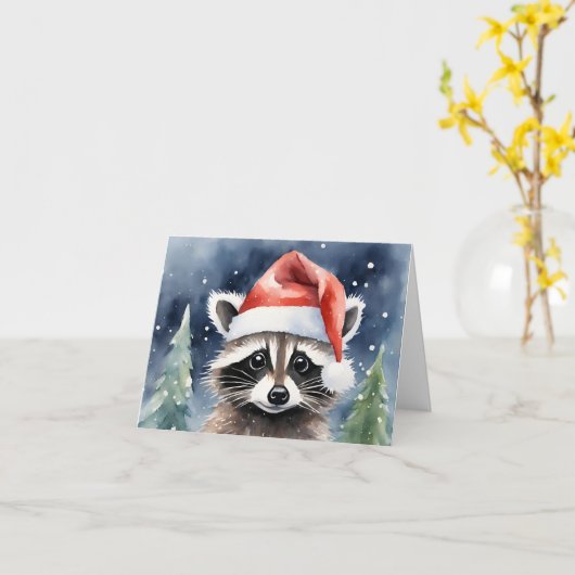 Raccoon Kerstmis Kaart (Gele Bloem)