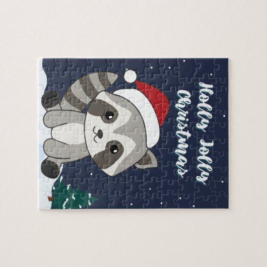 Raccoon Kerstmis winter Raccoons Jigzaag Puzz Legpuzzel (Horizontaal)