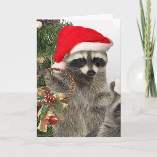 Raccoon kerstviering feestdagen kaart (Voorkant)
