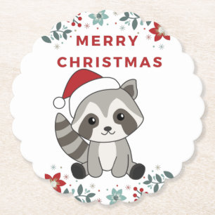 Raccoon-kerstwinter-rotskast Kartonnen Onderzetters