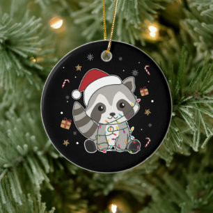 Raccoon kerstwinter winterkonijnen Volwassen kledi Keramisch Ornament
