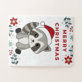 Raccoon-kerstwintervakantieoorden Legpuzzel (Horizontaal)