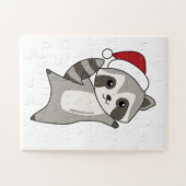 Raccoon-kerstwintervakantieoorden Legpuzzel (Horizontaal)