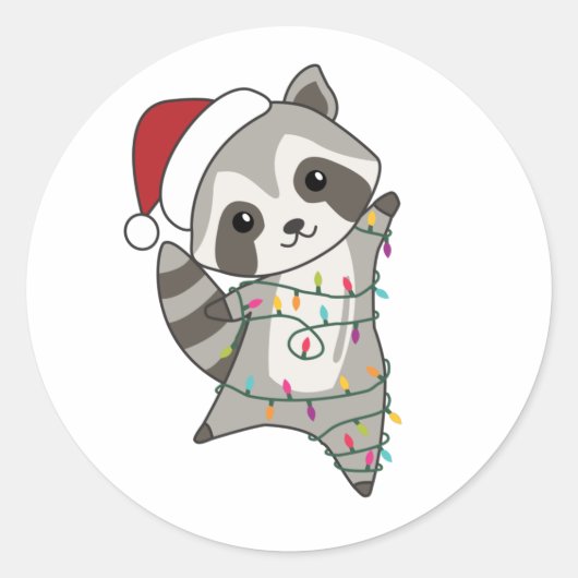Raccoon-kerstwintervakantieoorden Ronde Sticker (Voorkant)