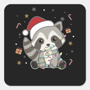 Raccoon-kerstwintervakantieoorden Vierkante Sticker