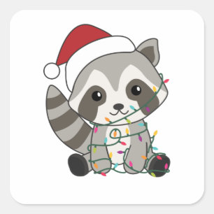 Raccoon-kerstwintervakantieoorden Vierkante Sticker
