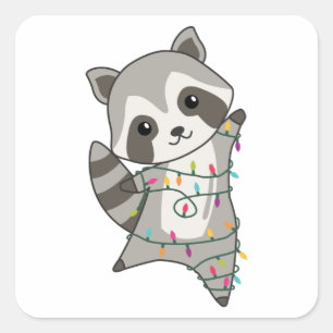 Raccoon-kerstwintervakantieoorden Vierkante Sticker