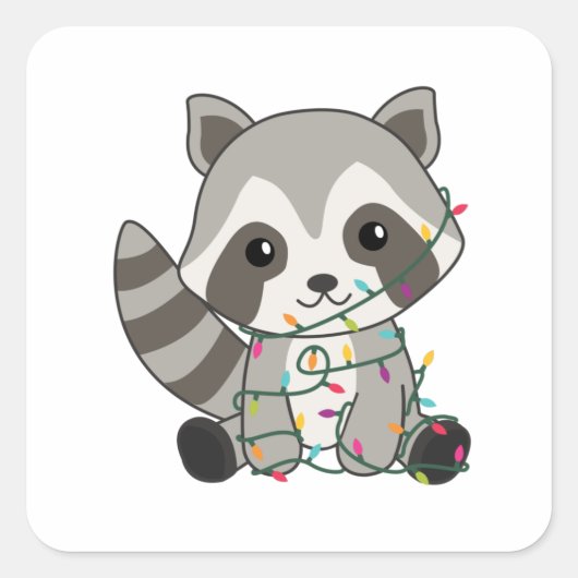 Raccoon-kerstwintervakantieoorden Vierkante Sticker (Voorkant)