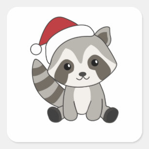 Raccoon-kerstwintervakantieoorden Vierkante Sticker