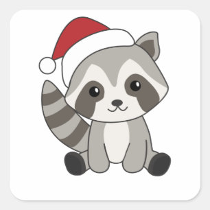 Raccoon-kerstwintervakantieoorden Vierkante Sticker