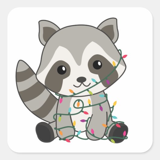 Raccoon-kerstwintervakantieoorden Vierkante Sticker (Voorkant)