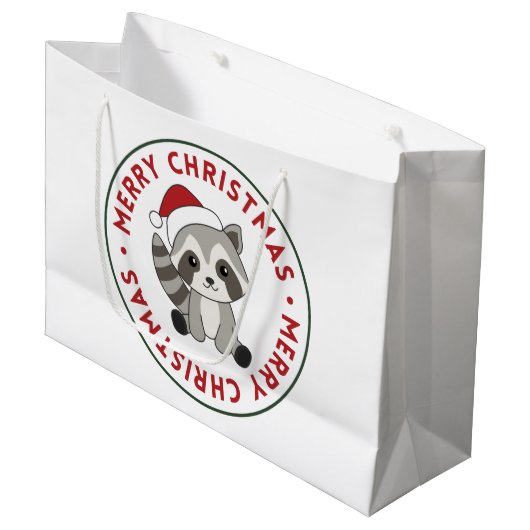 Raccoon-kerstwintervakanties Grote cadeau Groot Cadeauzakje (Voorkant Gekanteld)