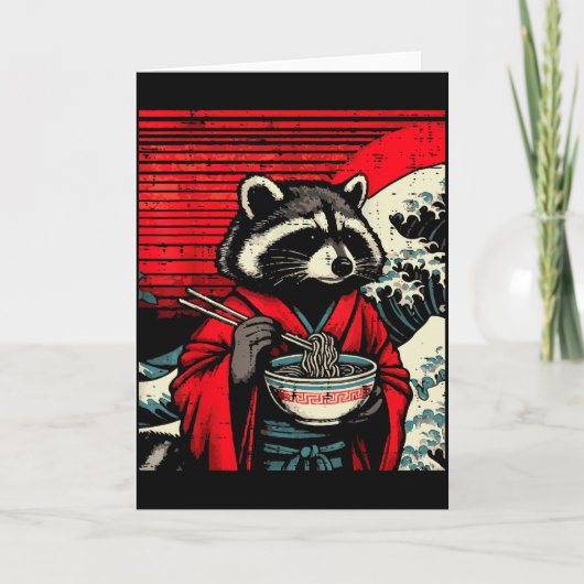 Raccoon Kimono Eating Ramen Japanese Food Art Men  Kaart (Voorkant)