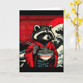 Raccoon Kimono Eating Ramen Japanese Food Art Men  Kaart (Gele Bloem)