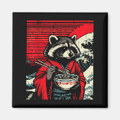 Raccoon Kimono Eating Ramen Japanese Food Art Men  Magneet (Voorkant)