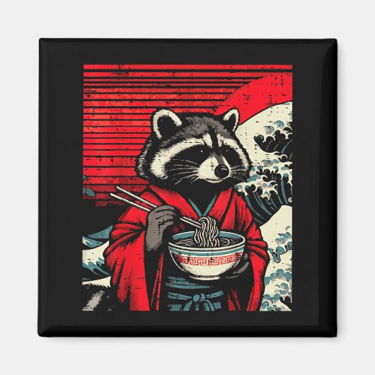 Raccoon Kimono Eating Ramen Japanese Food Art Men  Magneet (Voorkant)