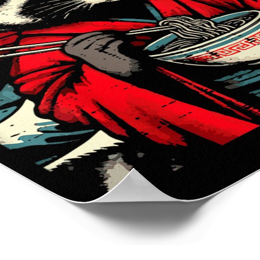 Raccoon Kimono Eating Ramen Japanese Food Art Men  Poster (Hoek)