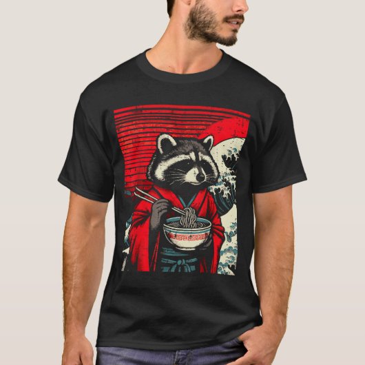 Raccoon Kimono Eating Ramen Japanese Food Art Men  T-shirt (Voorkant)
