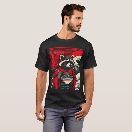 Raccoon Kimono Eating Ramen Japanese Food Art Men  T-shirt (Voorkant volledig)