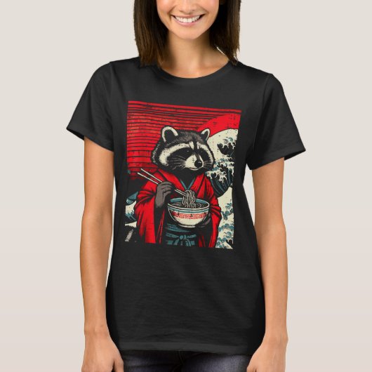 Raccoon Kimono Eating Ramen Japanese Food Art Men  T-shirt (Voorkant)