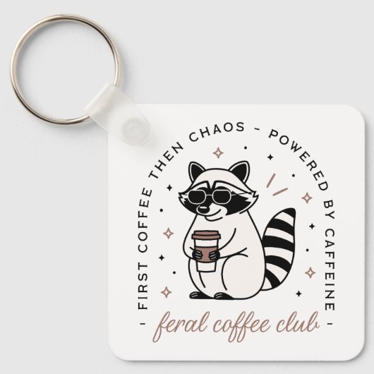 Raccoon koffieclub grappig chaotisch meisje esthet sleutelhanger (Voorkant)