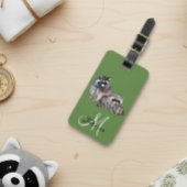 Raccoon lover monogram Waterverf Bagagelabel