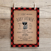 Raccoon Lumberjack Plaid Baby shower Invitation Kaart
