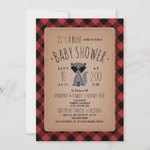 Raccoon Lumberjack Plaid Baby shower Invitation Kaart (Voorkant)