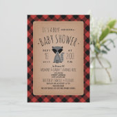 Raccoon Lumberjack Plaid Baby shower Invitation Kaart (Staand voorkant)