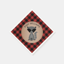 Raccoon Lumberjack Plaid Baby showers servetten