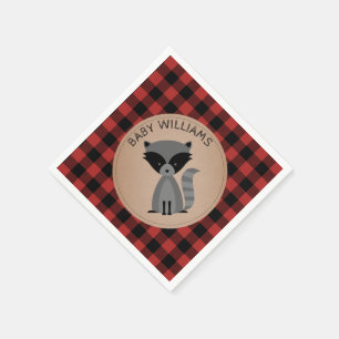Raccoon Lumberjack Plaid Baby showers servetten