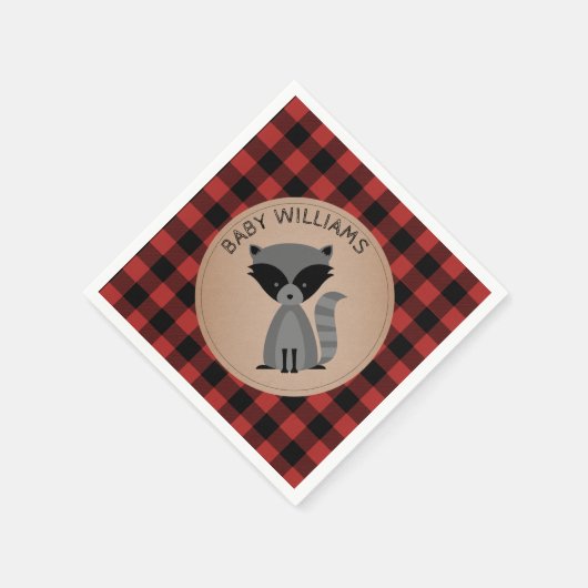 Raccoon Lumberjack Plaid Baby showers servetten (Hoek)