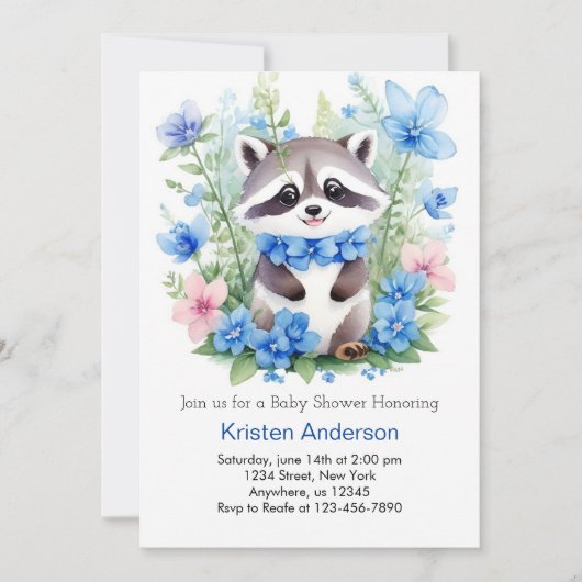 Raccoon Meadow Magic Blue Boy Baby shower Kaart (Voorkant)