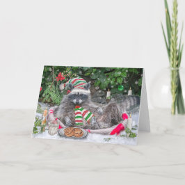 Raccoon Melk en Cookies Feestdagen Kaart