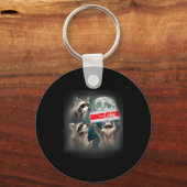 Raccoon Meme 3 Racoons Howling At Moon Funny Weird Sleutelhanger (Voorkant)