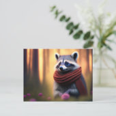 Raccoon met een Scarf in het bos Briefkaart (Staand voorkant)