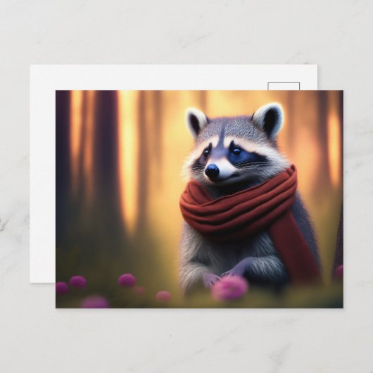Raccoon met een Scarf in het bos Briefkaart (Voorkant / Achterkant)