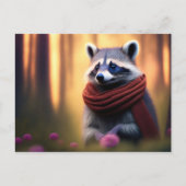Raccoon met een Scarf in het bos Briefkaart (Voorkant)